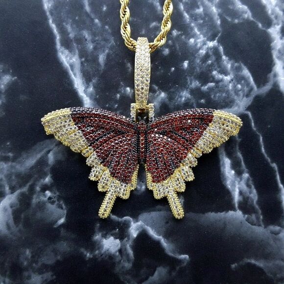 🌴18"Rope Chain + 14K Gold Finish Red CZ Bu - Picture 1 of 12